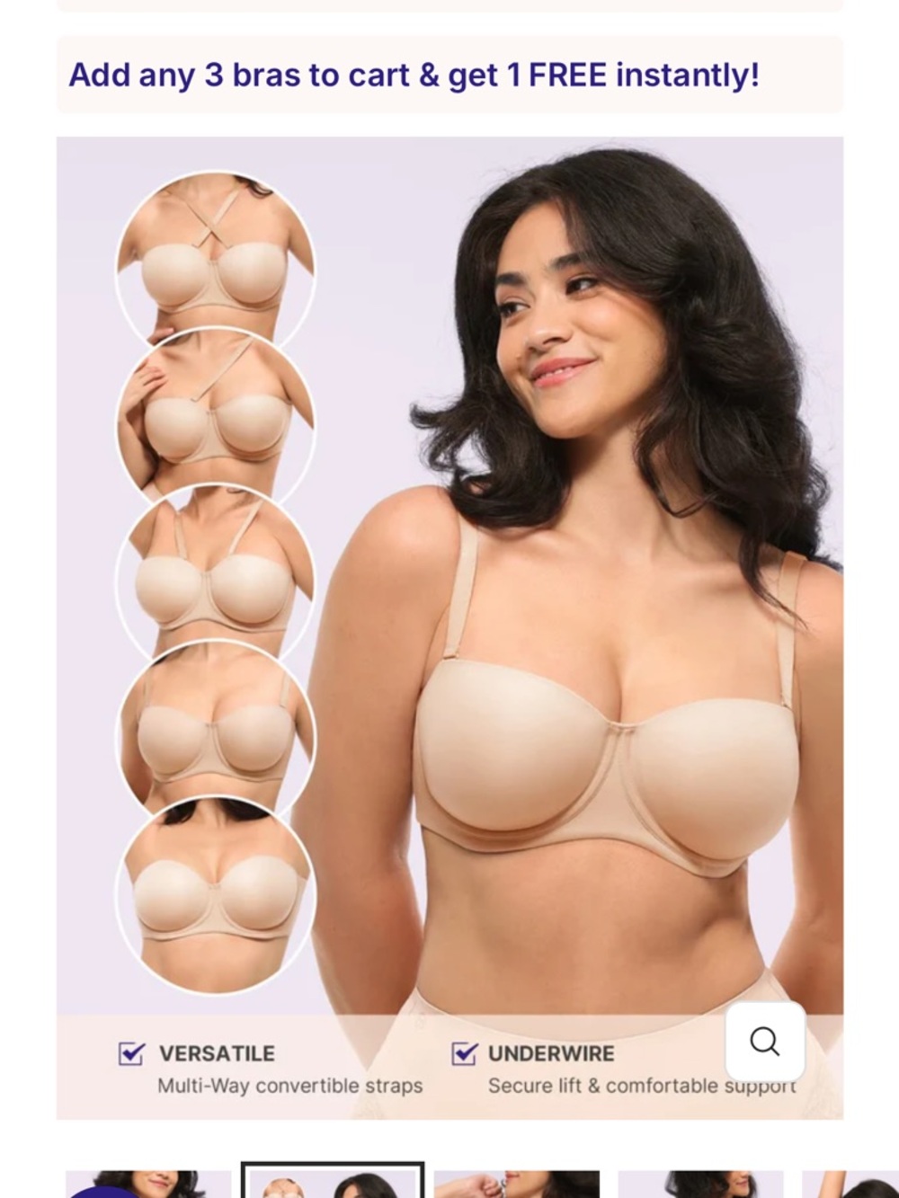 Shapellx Bare Essential AirSlim Convertible Strapless Push Up Bra - Picture 4 of 6